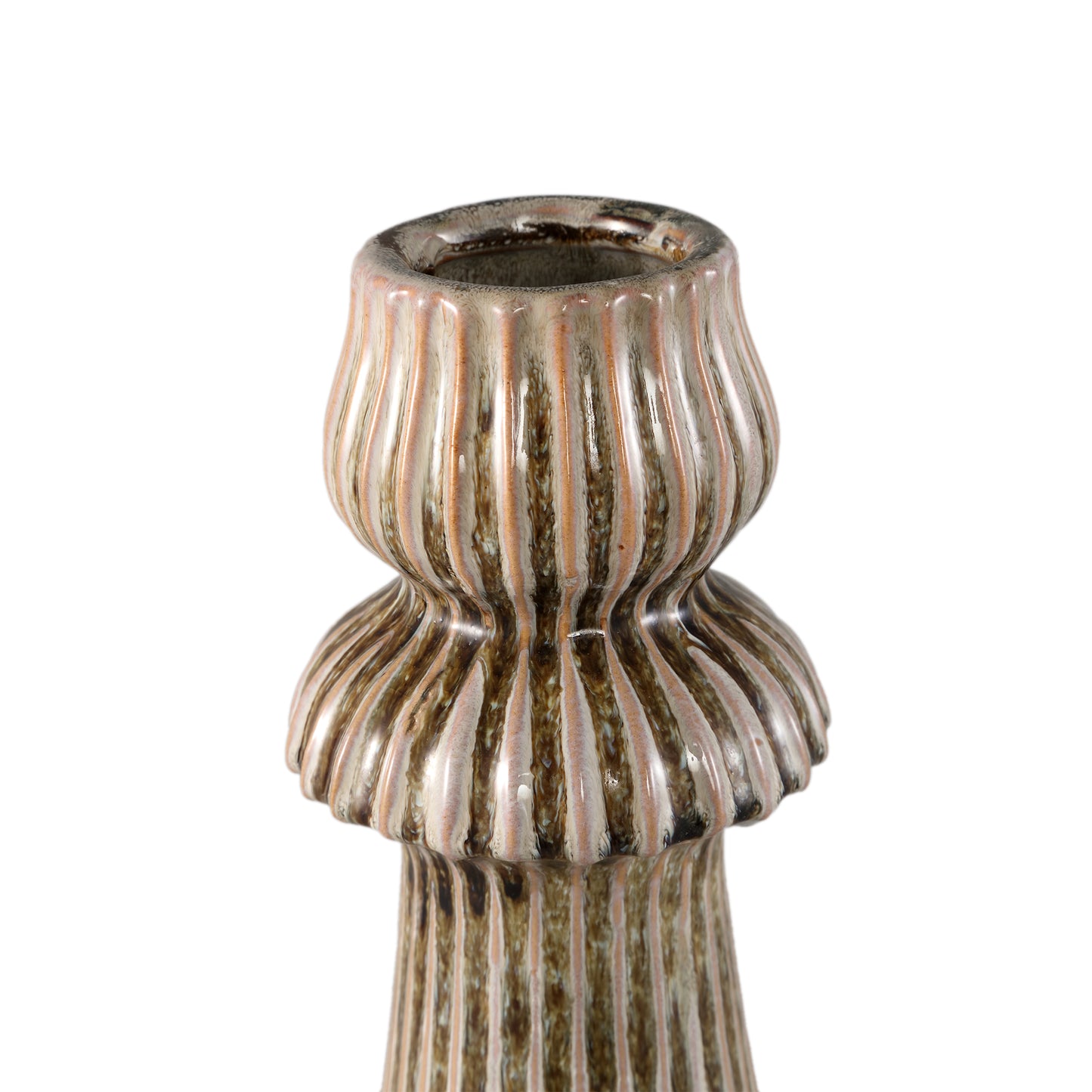 Myrtle Cream Keramische Ronde Geribde Vaas L - Set van 2 50x18.5x18.5 cm