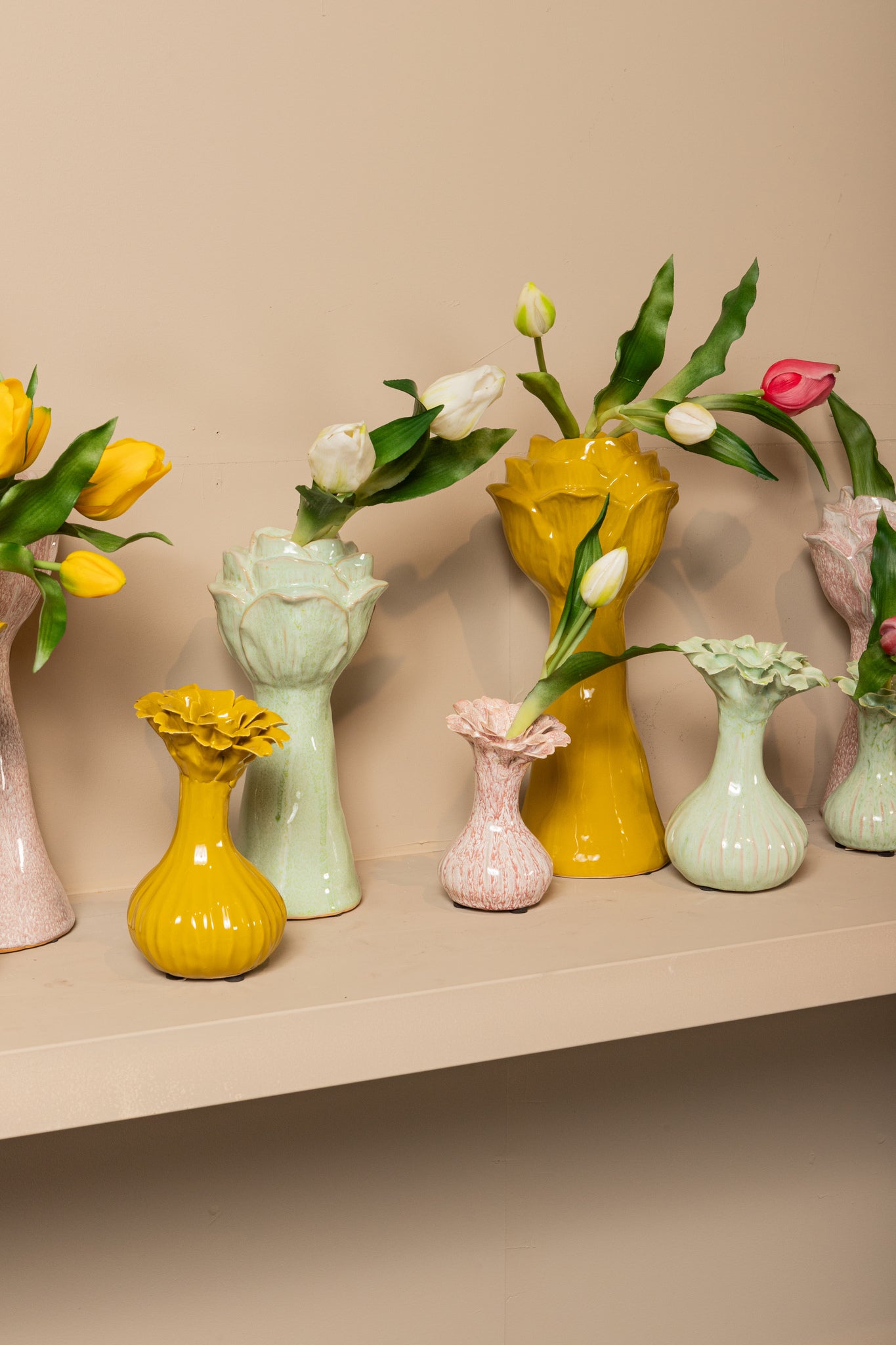 Minerva Yellow Ceramic Flower Shaped Vase L