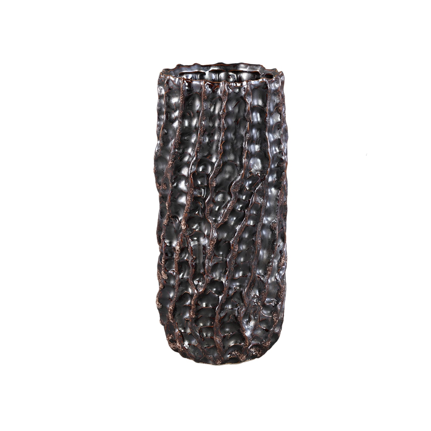 Vikton Brown Round Ceramic Pot Rough Pattern XL