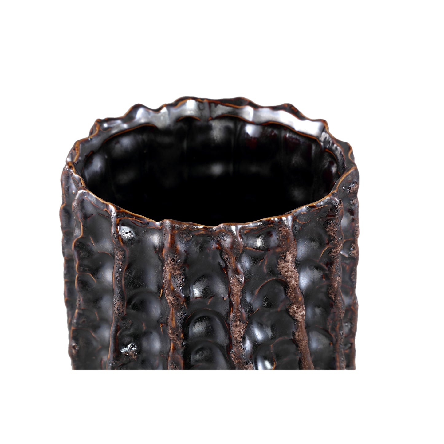 Vikton Brown Round Ceramic Pot Rough Pattern XL