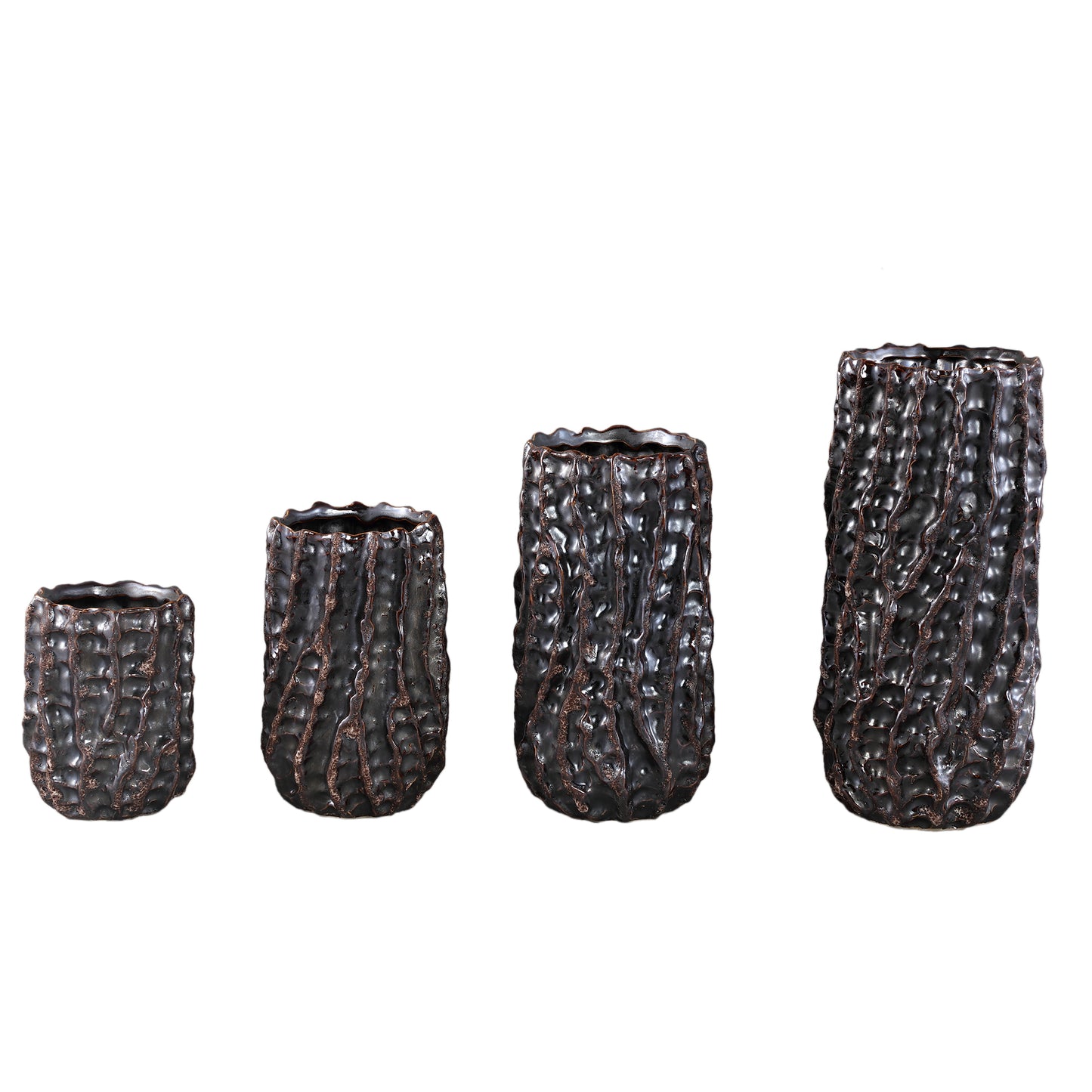 Vikton Brown Round Ceramic Pot Rough Pattern XL