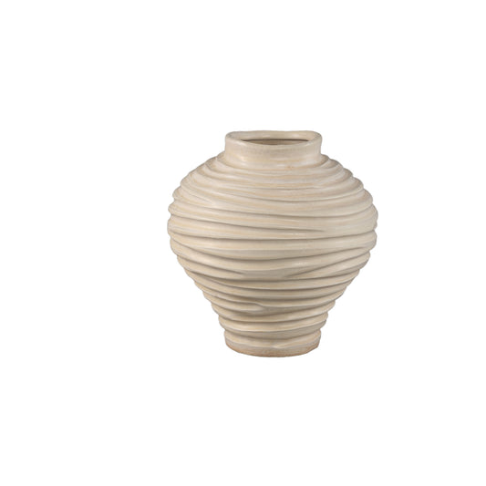 Mickie Beige Round Bulb Ceramic Vase Ribbed S