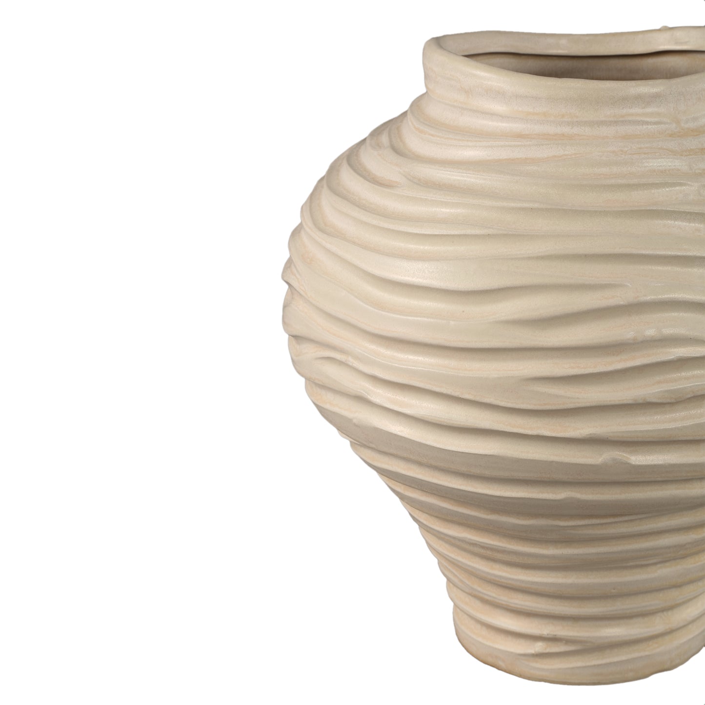 Mickie Beige Round Bulb Ceramic Vase Ribbed L
