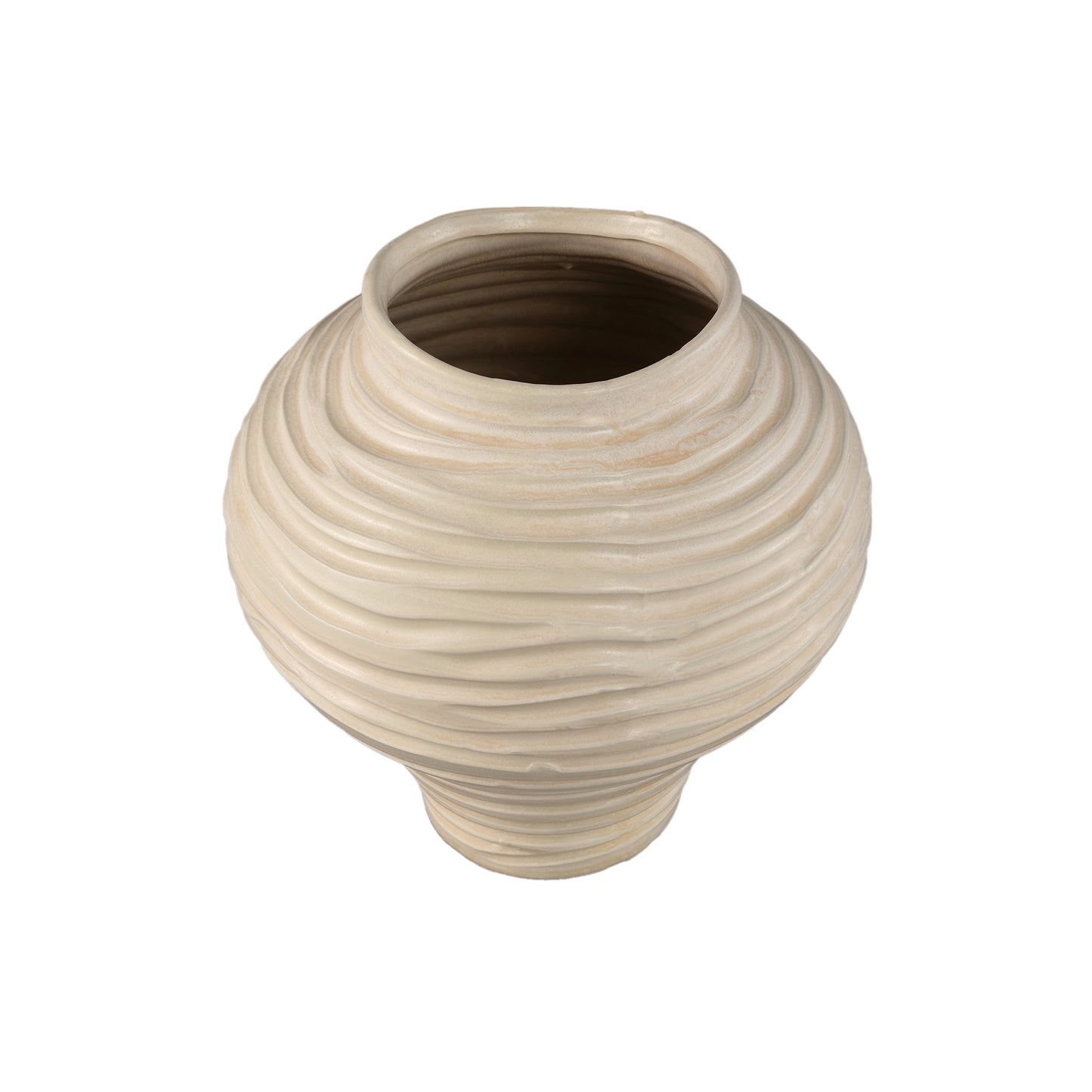 Mickie Beige Round Bulb Ceramic Vase Ribbed L