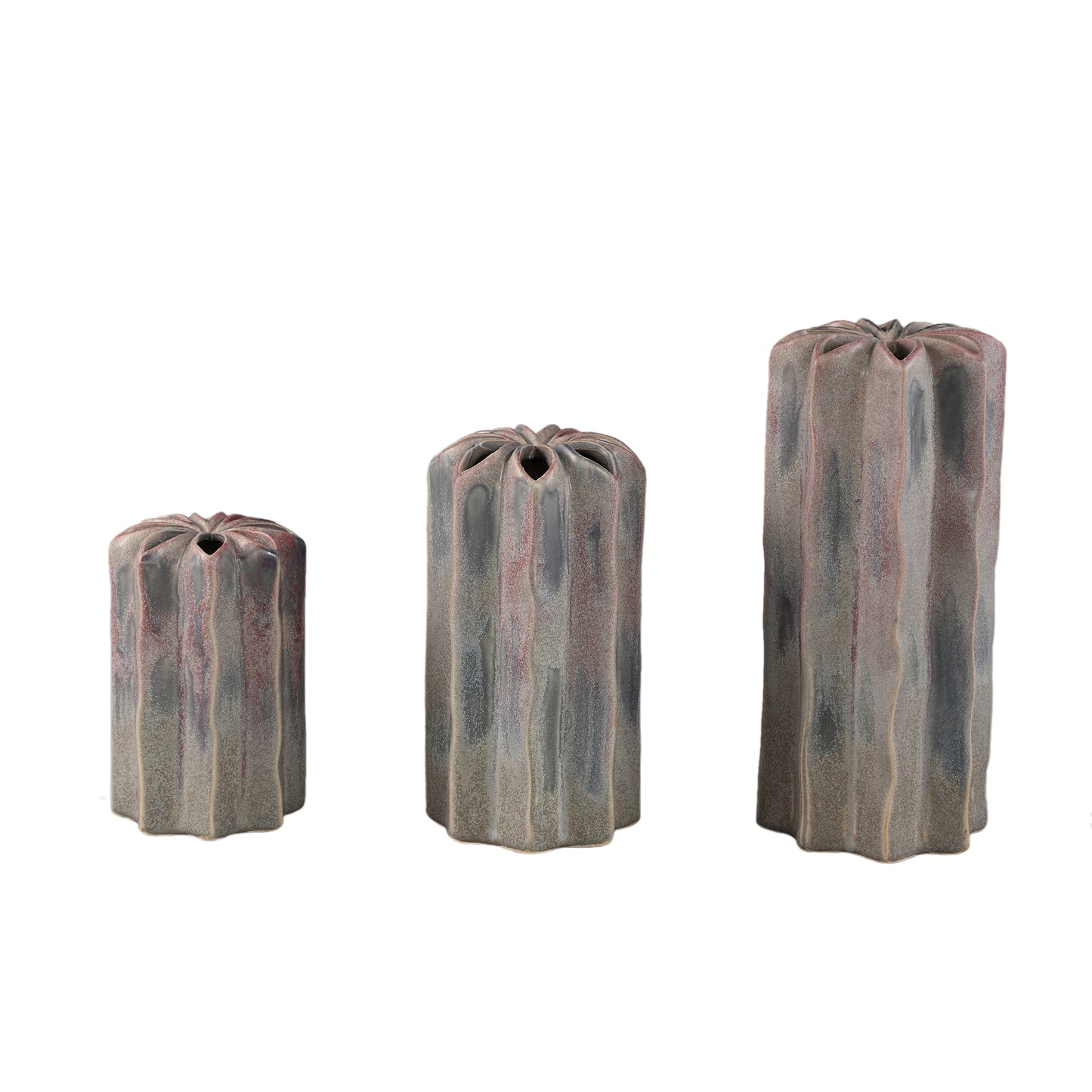 Marte Lila Ronde Puntige Keramische Vaas Met Meerdere Gaten Set Van 6 25.5x11x11 cm