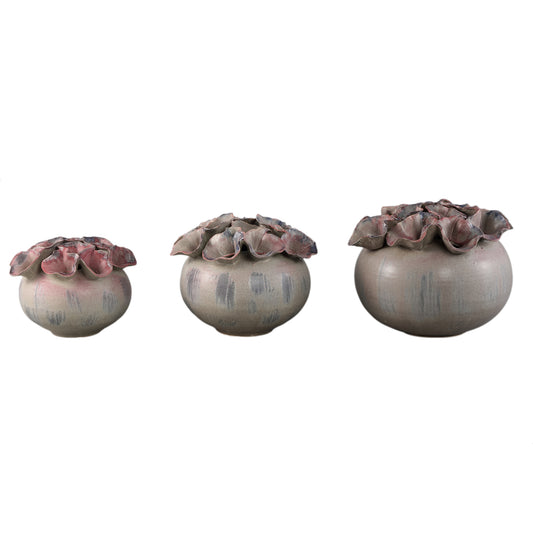 Jullia Lila Keramische Vaas Bloem Vormige Gaten Set van 2 15x20.5x20.5 cm