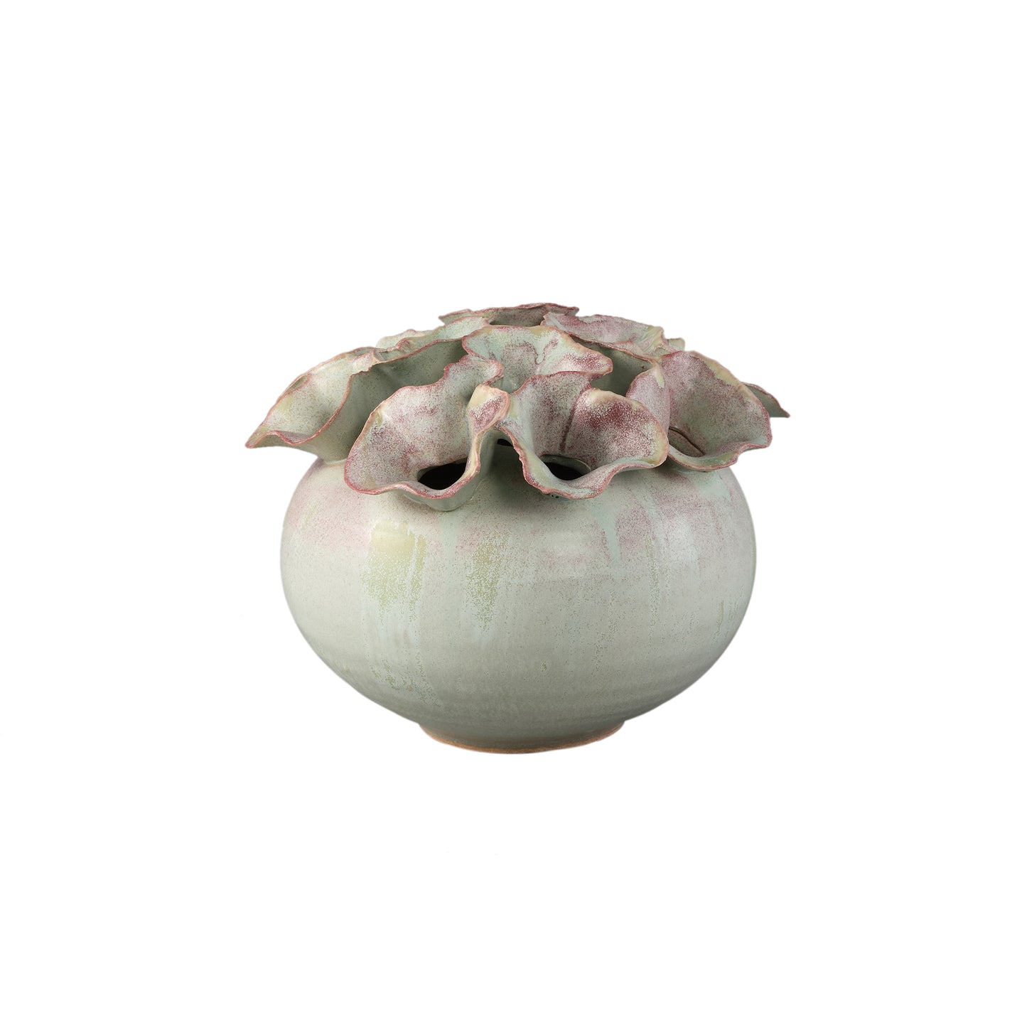 Jullia Green Ceramic Vase Flower Shaped Holes M
