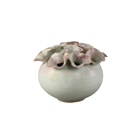 Jullia Green Ceramic Vase Flower Shaped Holes M