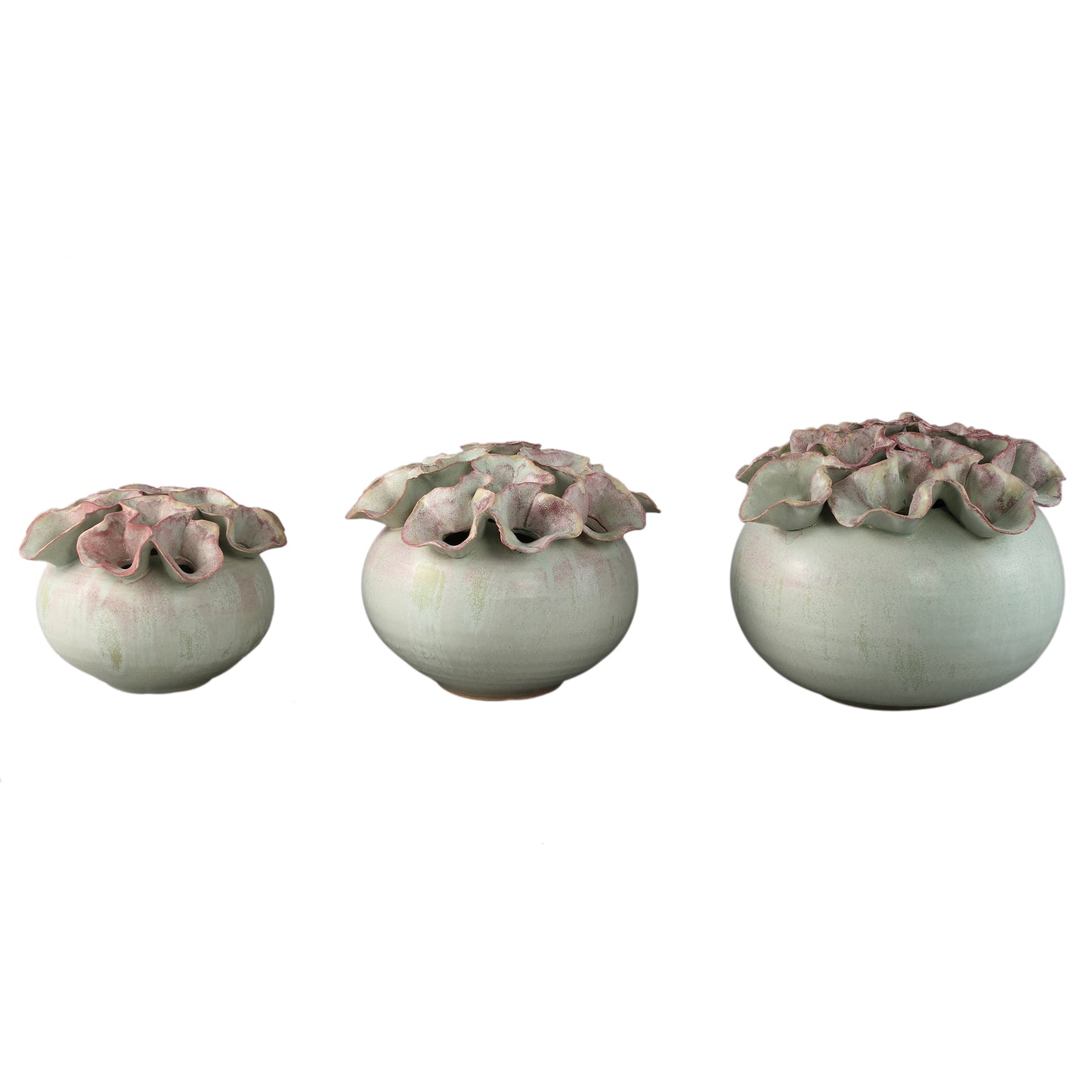 Jullia Green Ceramic Vase Flower Shaped Holes M