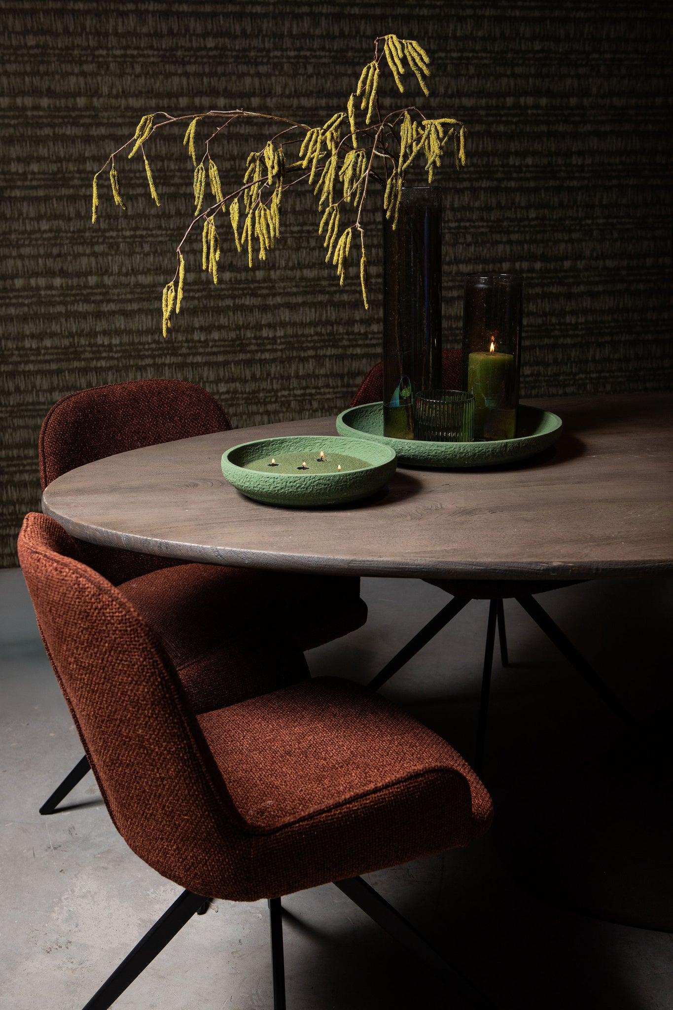 Hillie Green Round Cement Bowl Rough Finish L