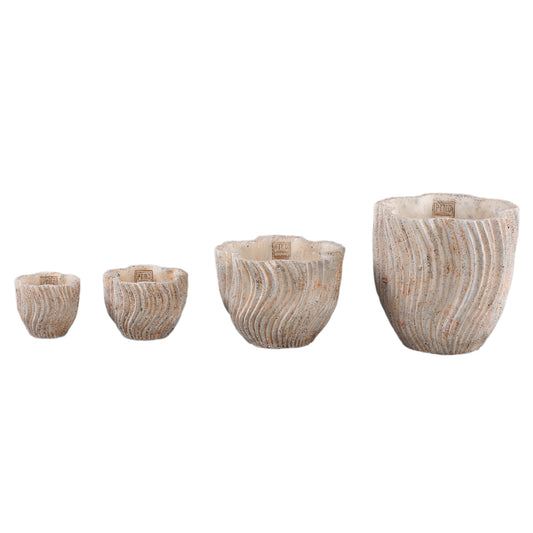 Robbien Crème Cement Ronde Pot Golvende Lijnen XS - Set van 12 Stuks 8x9x9 cm