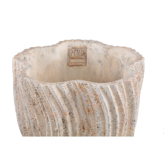 Robbien Crème Cement Ronde Pot Met Golflijnen Set Van 4 Stuks L - 4 Sets 20x20x20 cm