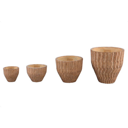 Zanaya Lichtbruin Ronde Cementpot Geribd Set van 12 Stuks 13x16x16 cm