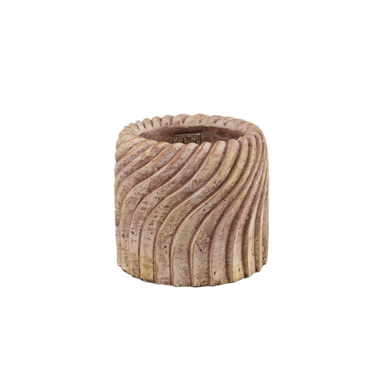 Tiera Beige Ronde Cementpot Met Golvende Lijnen M - Set van 8 15x17x17 cm