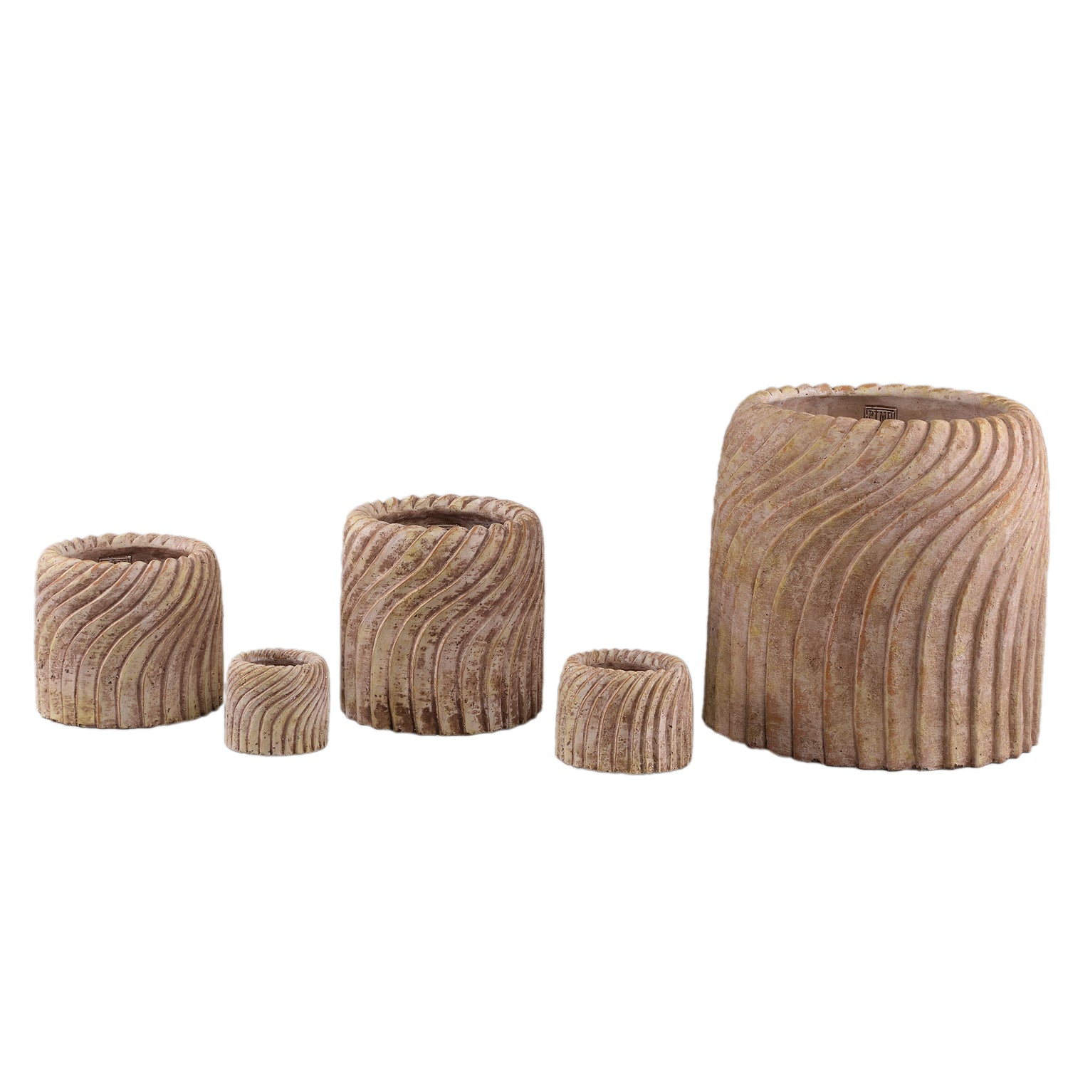 Tiera Beige Ronde Cementpot met Golvende Lijnen XL 30x30x30 cm