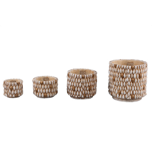 Hilla Crème Ronde Cementpot Met Gouddetails XS - Set van 12 8x9x9 cm