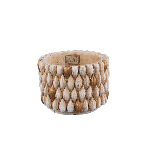 Hilla Crème Ronde Cementen Pot Met Gouden Details S - Set van 12 9x12x12 cm