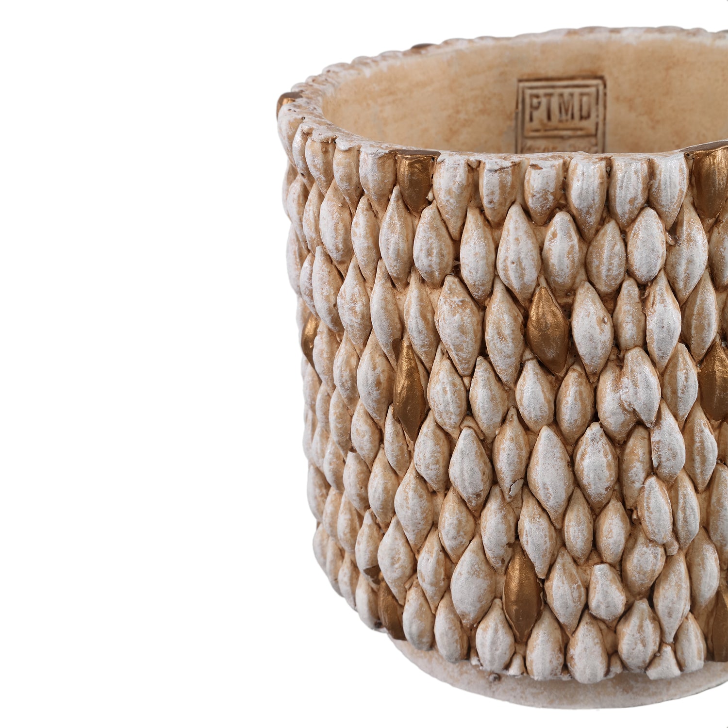 Hilla Crème Ronde Cementpot Met Gouden Details L - Set Van 8 Stuks 18x18x18 cm