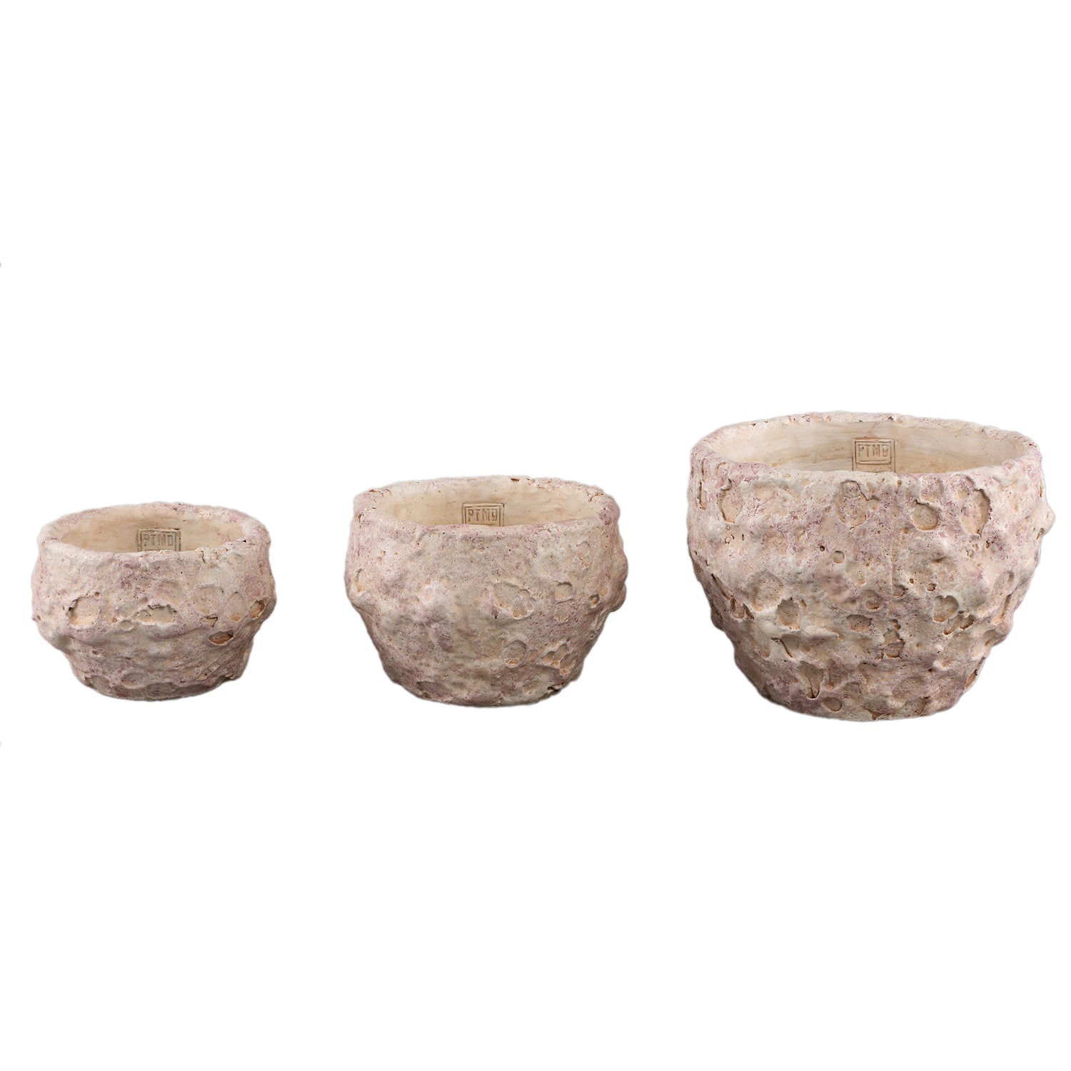 Romas Lichtroze Ronde Cementpot Ruwe Afwerking Laag - Set van 12 Stuks 12x18x18 cm