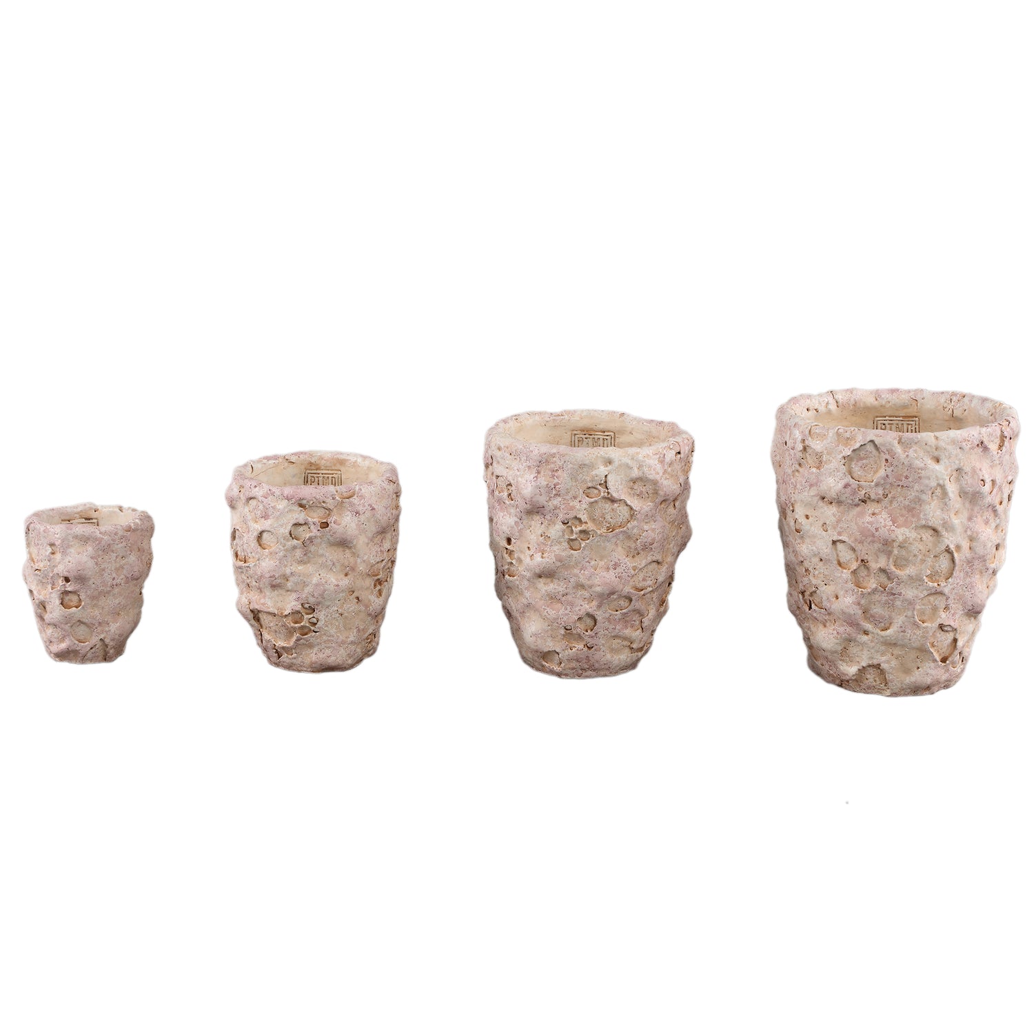 Romas Lichtroze Ronde Cementpot Ruwe Afwerking Set van 8 Stuks 17x15x15 cm