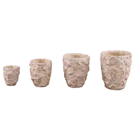 Romas Lichtroze Ronde Cementpot Ruwe Afwerking Set van 8 Stuks 17x15x15 cm