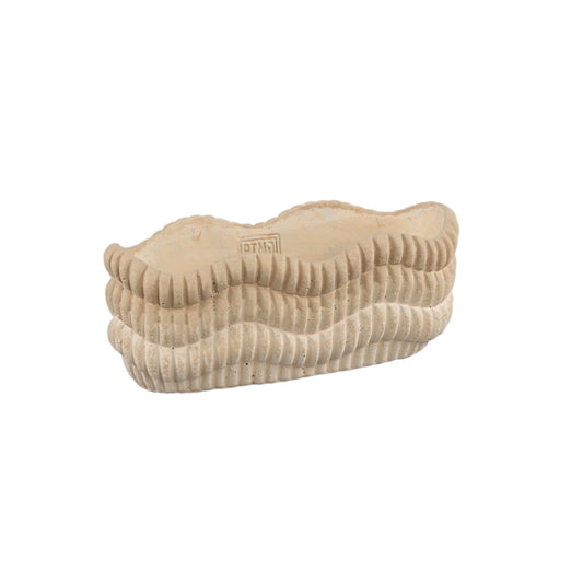 Kiera Crème Ovale Cementpot Geribd met Golvende Lijnen S - Set van 12 - 12 Sets 10x25x10 cm