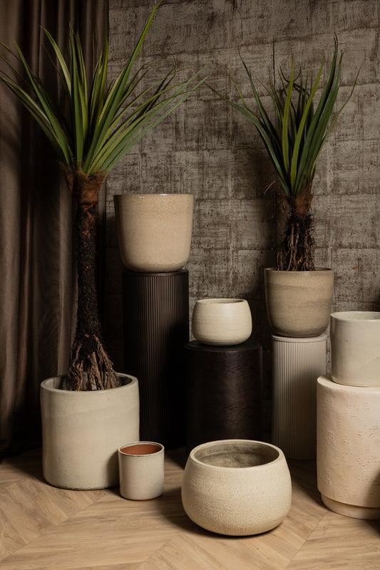 Rosanne Cream Glazed Round Ceramic Pot Ribbed SV3