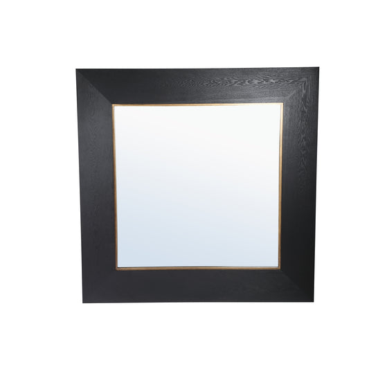 Tiess Black Wooden Veneer Mirror Square Gold Rim