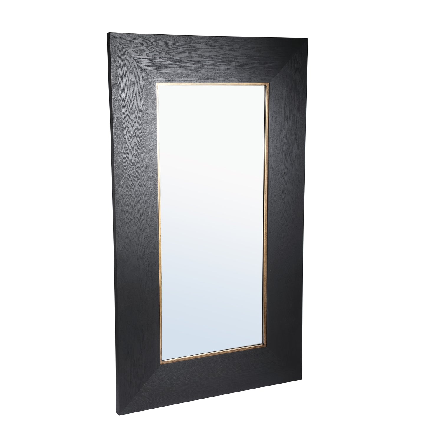 Tiess Black Wooden Veneer Mirror Rect Gold Rim S
