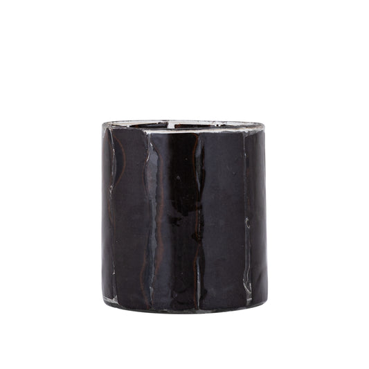 Danya Bruin Glas Rond Theelicht Papiermozaïek L - Set van 12 9x8x8 cm