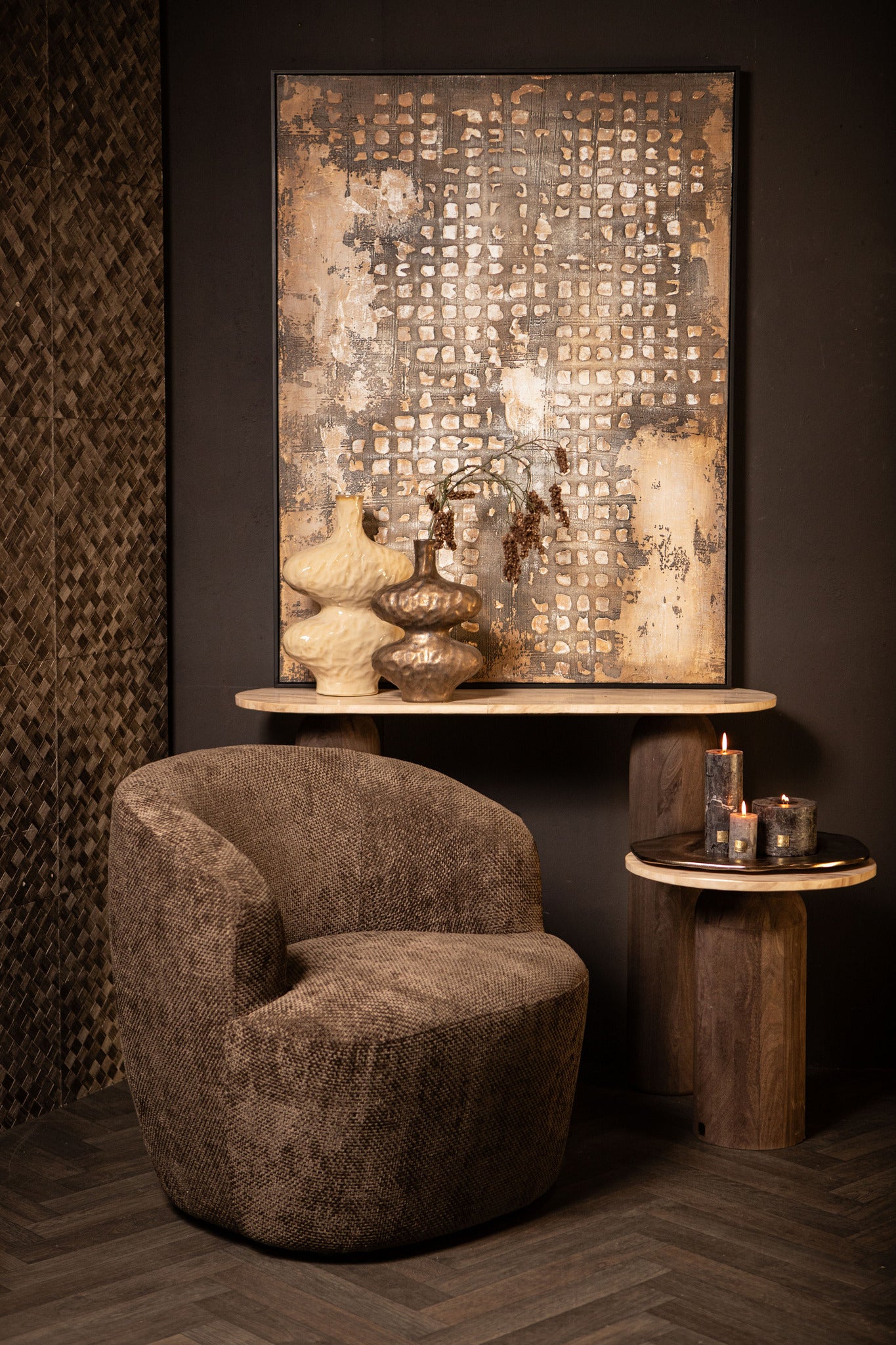 Pathe Brown Canvas Painting Rough Pattern Rect