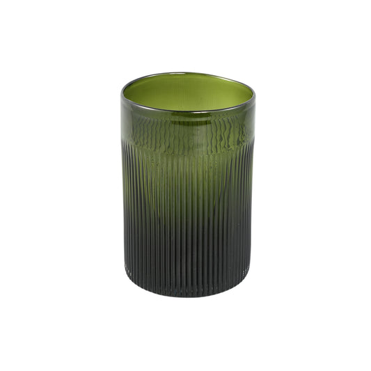 Alphaba Olive Green Round Ribbed Glass Vase Wide L