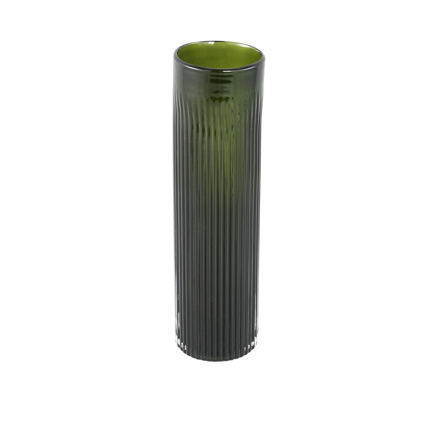 Alphaba Olive Green Round Ribbed Glass Vase SmallS