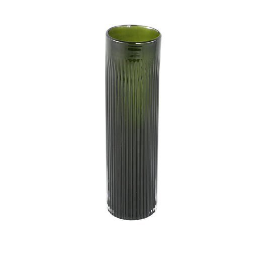 Alphaba Olijfgroen Rond Geribd Glazen Vaas Set van 2 - 2 Sets 37.5x10x10 cm