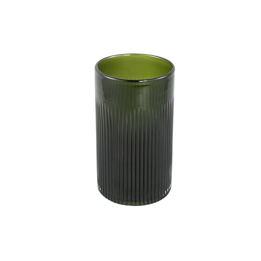 Alphaba Olijfgroen Rond Geribd Glazen Vaas Breed Set van 2 - 2 Sets 25.5x15x15 cm