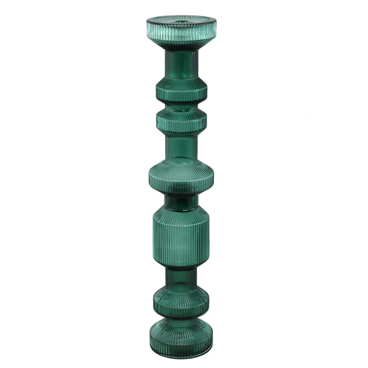 Galinda Dark Green Ribbed Glass Candle Holder L