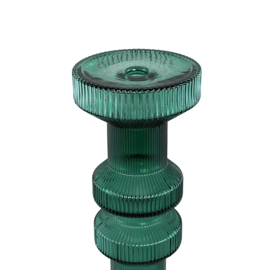 Galinda Dark Green Ribbed Glass Candle Holder L