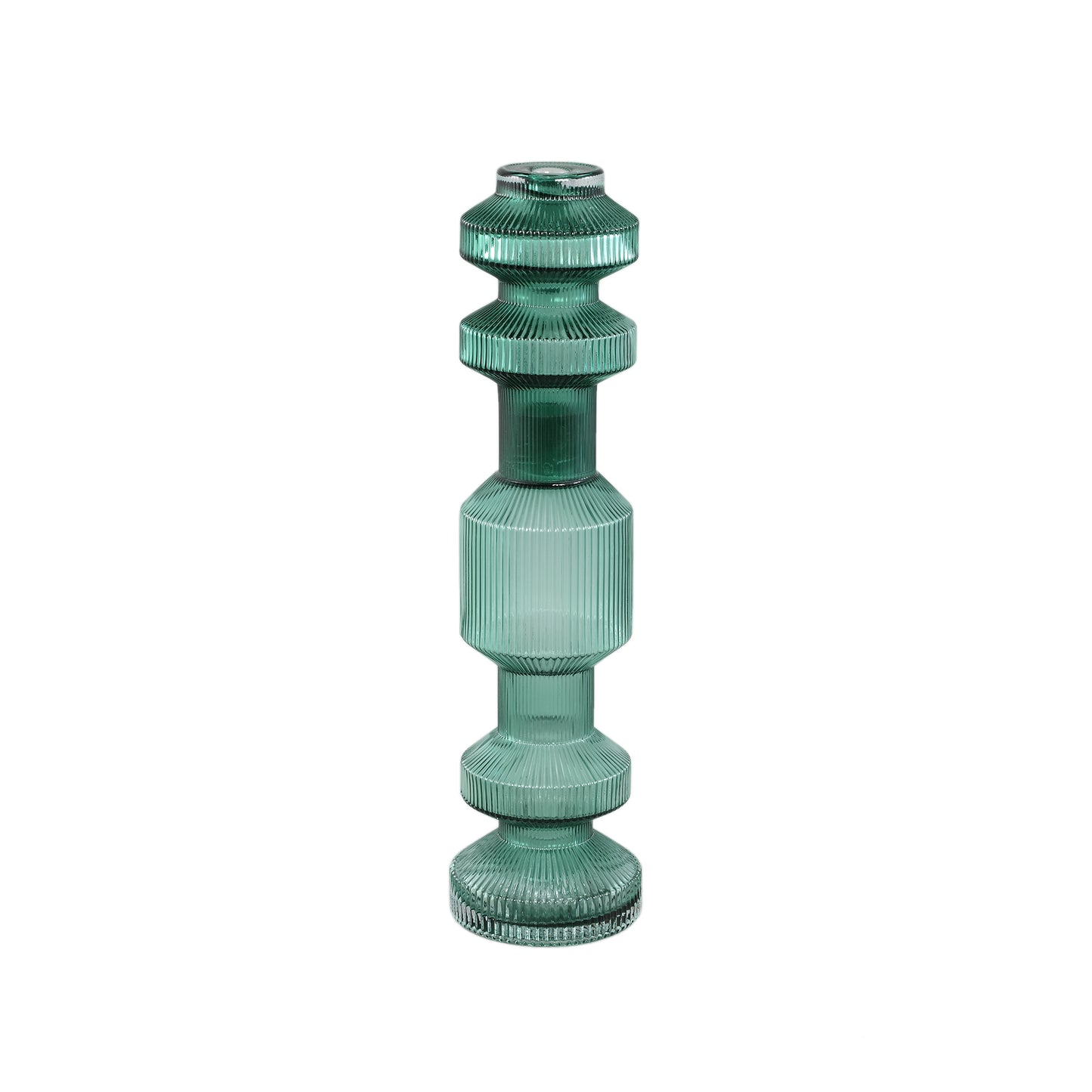 Galinda Dark Green Ribbed Glass Candle Holder S