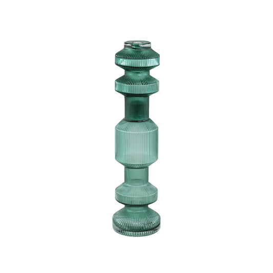 Galinda Dark Green Ribbed Glass Candle Holder S