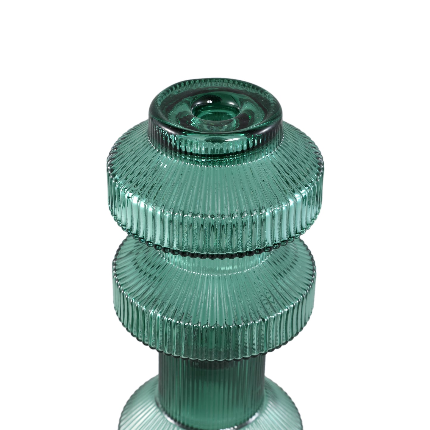 Galinda Dark Green Ribbed Glass Candle Holder S