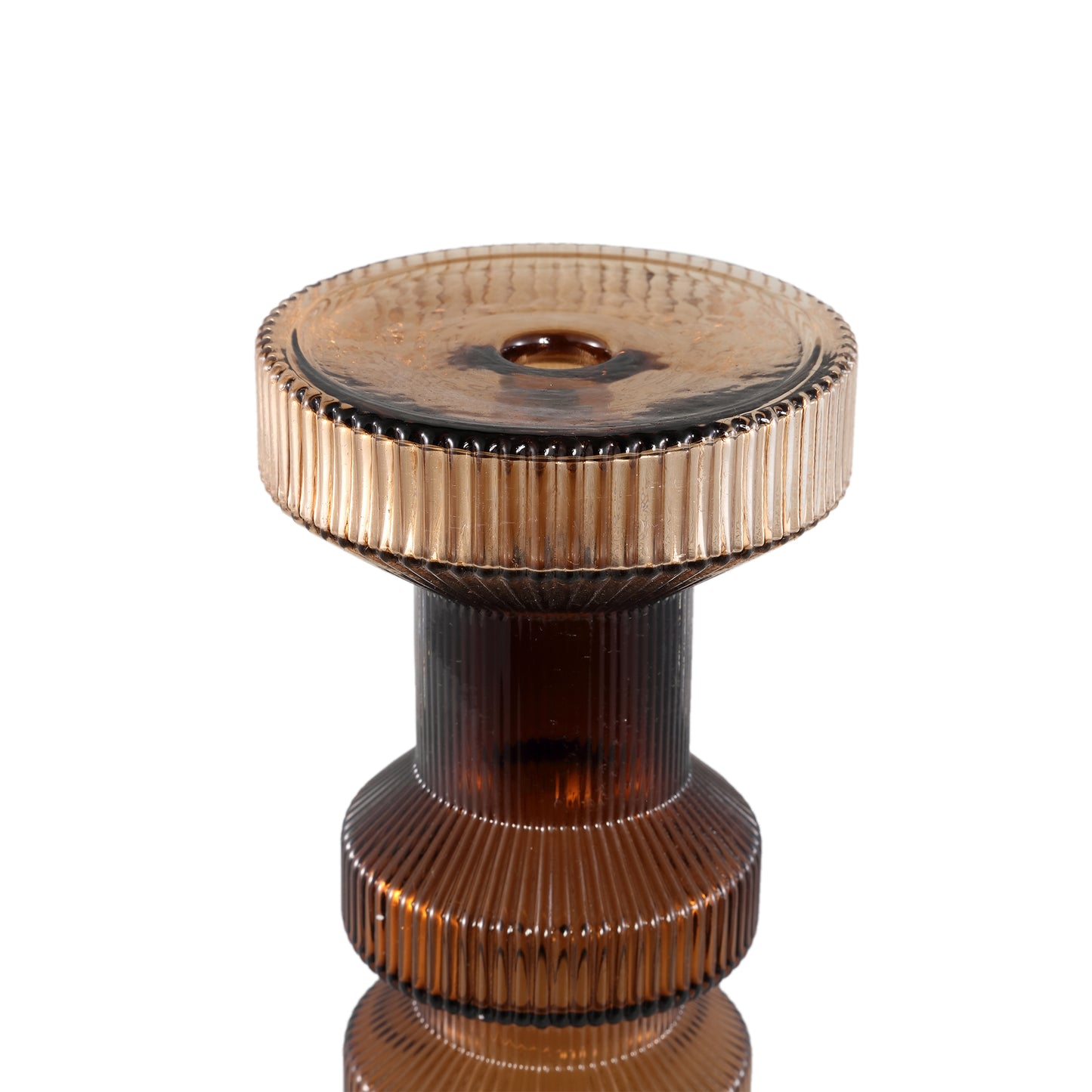 Galinda Brown Ribbed Glass Candle Holder Bulby L