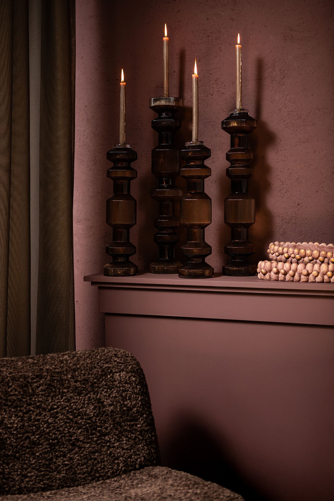 Galinda Brown Ribbed Glass Candle Holder Bulby S