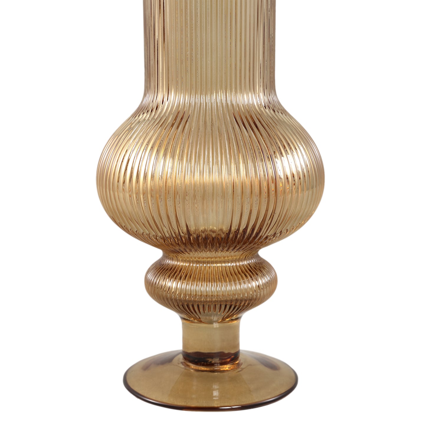 Keala Amber Round Ribbed Glass Vase On Base L