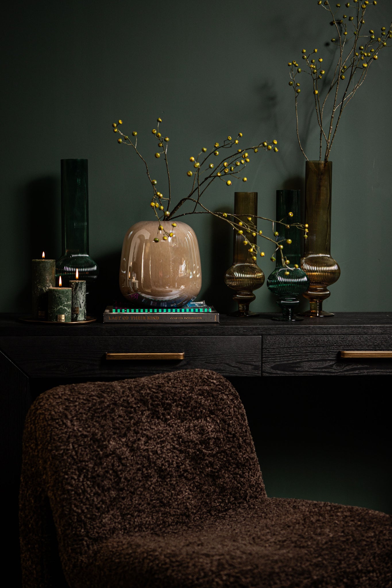 Keala Dark Green Round Ribbed Glass Vase On Base L