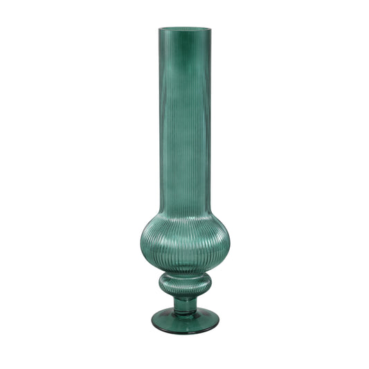 Keala Donkergroen Rond Gerimpeld Glazen Vaas Op Voet Set Van 2 Stuks L - 2 Sets 50x15.5x15.5 cm