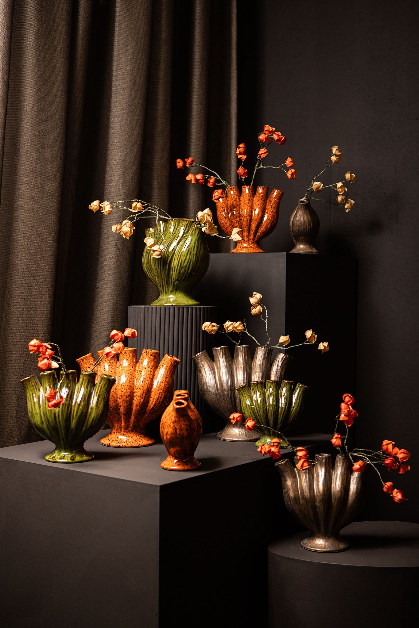 Gylian Orange Tubes Shaped Ceramic Vase L