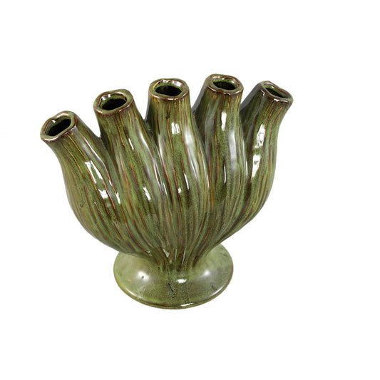Gylian Groene Buizen Keramische Vaas Set van 2 Stuks L - 2 Sets 30x33x17.5 cm