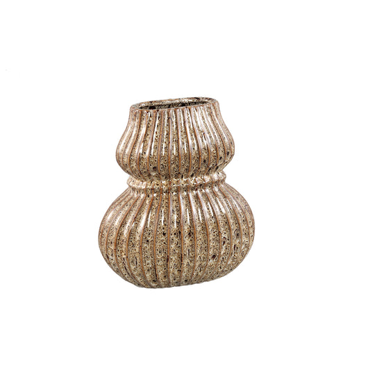 Halta Brown Oval Ceramic Bulby Vase Ribbed M