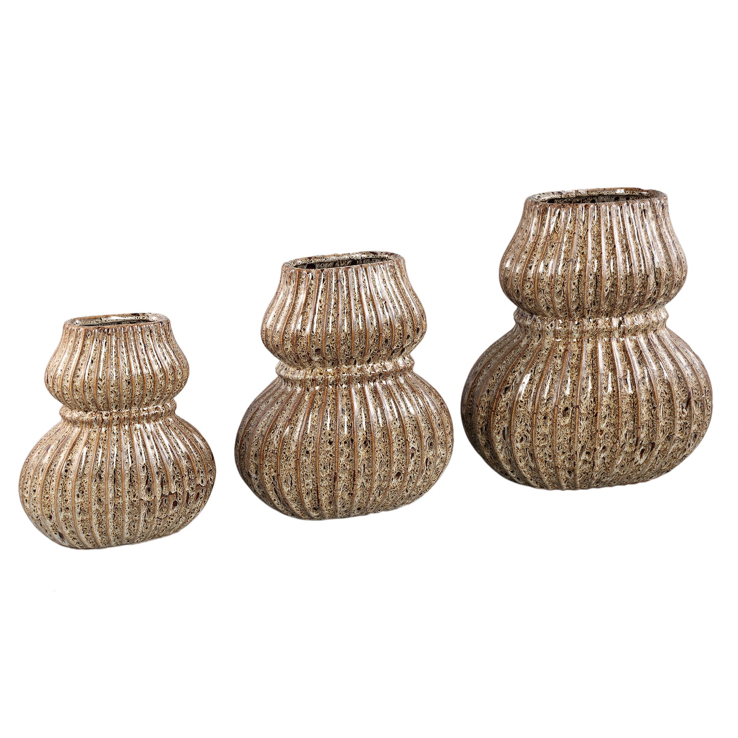 Halta Brown Oval Ceramic Bulby Vase Ribbed M