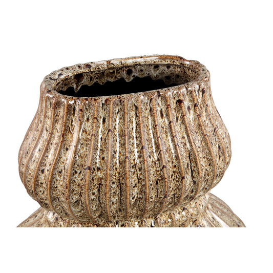 Halta Brown Oval Ceramic Bulby Vase Ribbed L